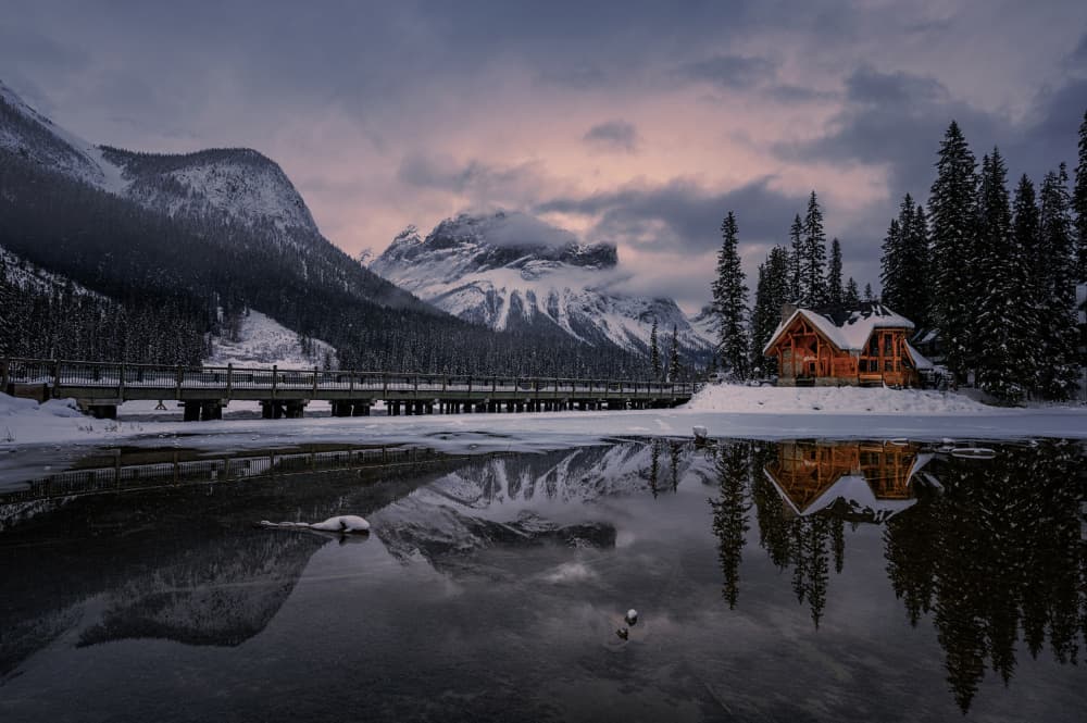 Cozy Winter Cabin Reflection by Lydia Jacobs — canvas wall art