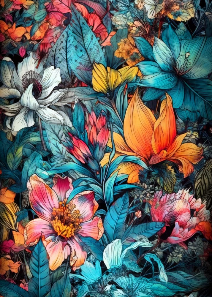 Vibrant Tropical Flowers by Justyna Jaszke — canvas wall art