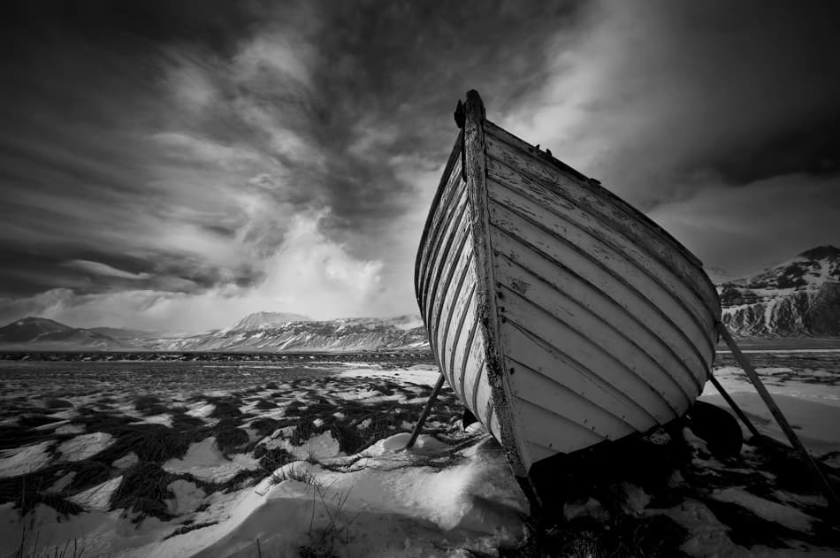 Abandoned Boat Winter Shore by Bragi Ingibergsson - BRIN — canvas wall art