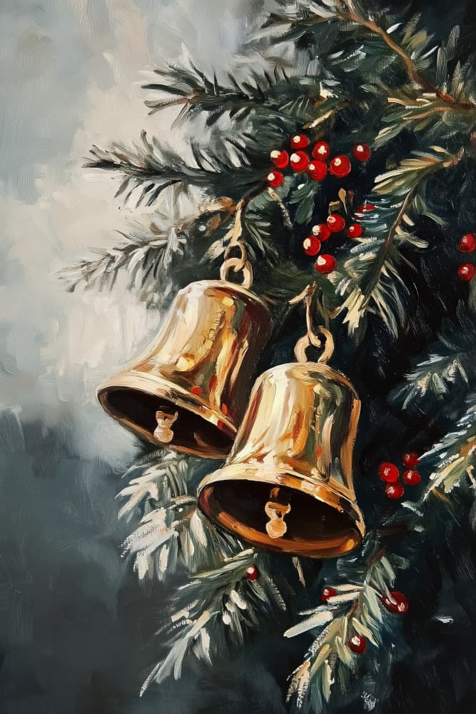 Golden Christmas Bells by Melloi Art Prints — canvas wall art