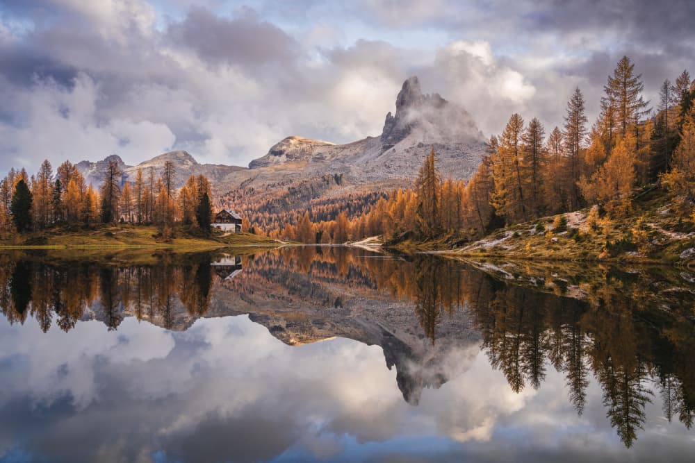 Majestic Autumn Mountain Lake by Andreea Selagea — canvas wall art