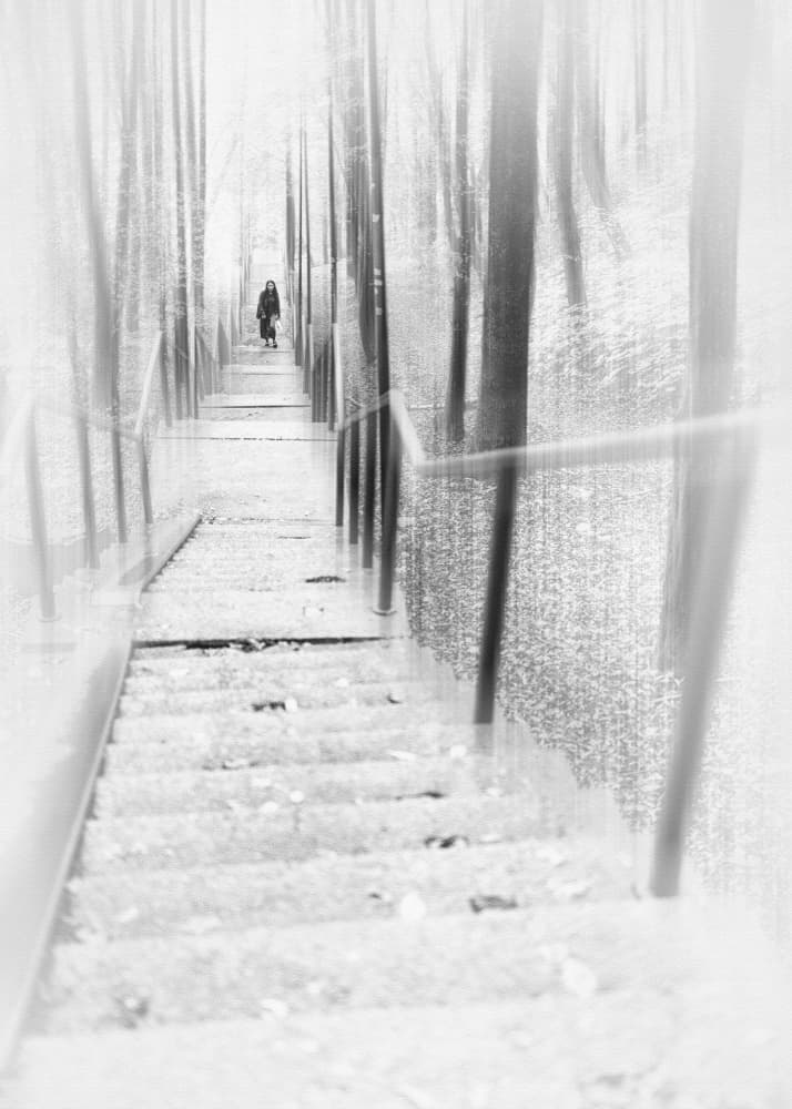 Figure on Forest Stairs by Normunds Kaprano — canvas wall art