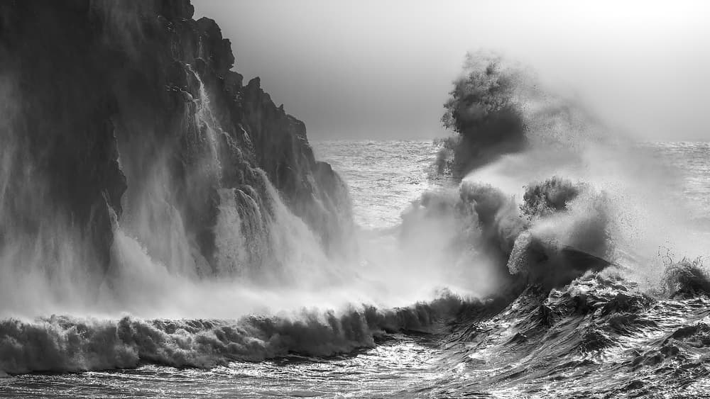 Crashing Waves On Cliff by Paolo Lazzarotti — canvas wall art