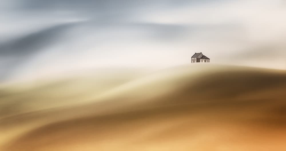 Serene Hillside Home by Uschi Hermann — canvas wall art