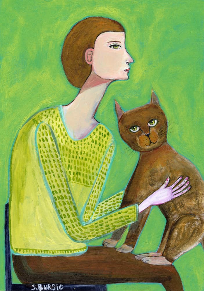 Serene Woman and Cat by Sharyn Bursic — canvas wall art