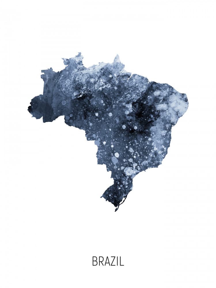 Brazil Watercolor Map by Michael Tompsett — canvas wall art
