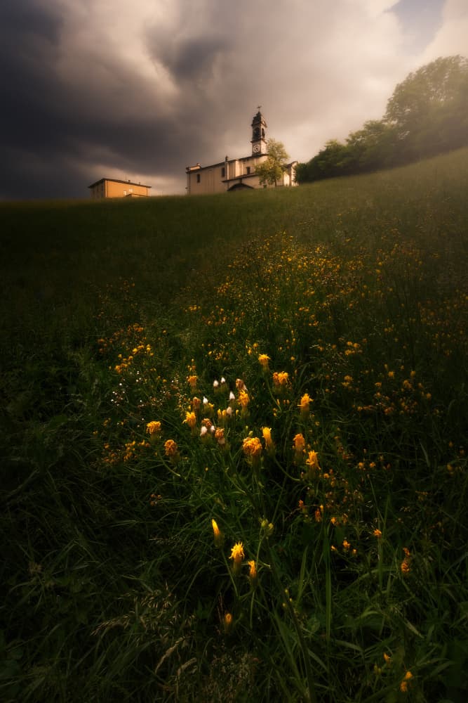 Dramatic Hillside Chapel by Filippo Manini — canvas wall art