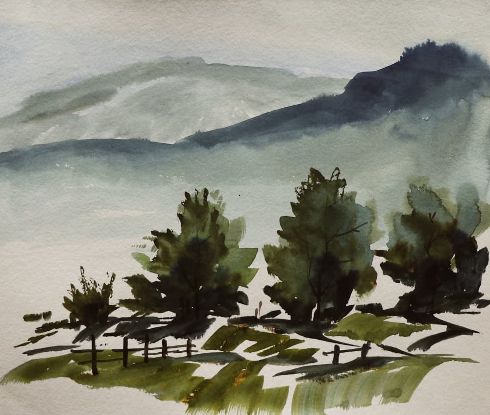 Serene Green Mountain Landscape by Santhosh ch — canvas wall art