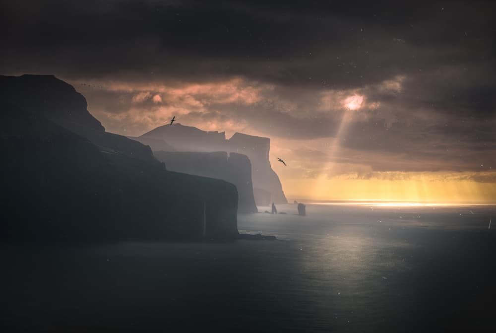 Ocean Cliffs Golden Light by Larry Deng APA — canvas wall art