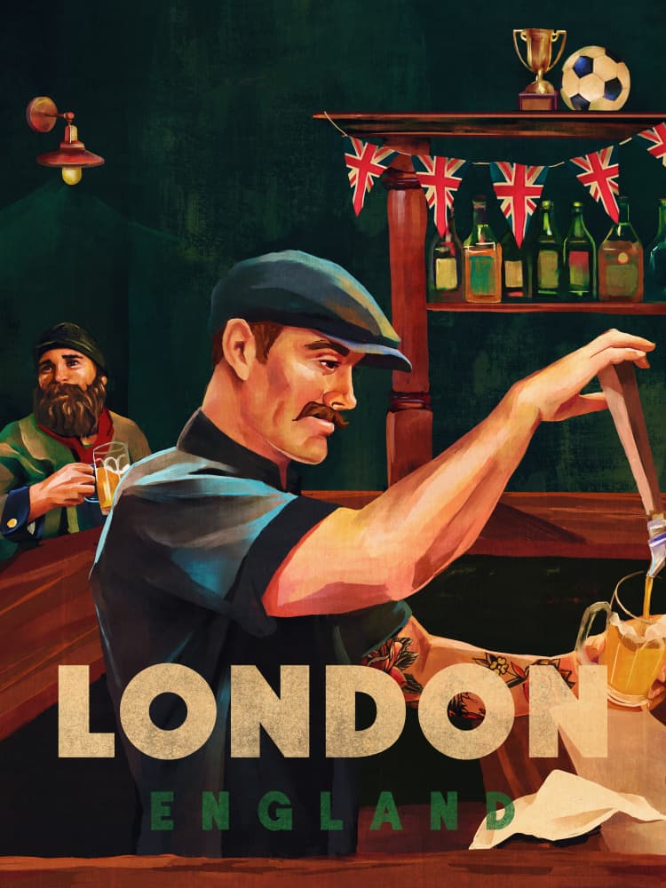 London England Pub Bartender by The Whiskey Ginger — canvas wall art