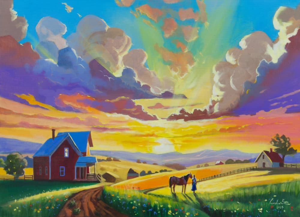 Golden Hour Farm Landscape by Gordon Bruce — canvas wall art