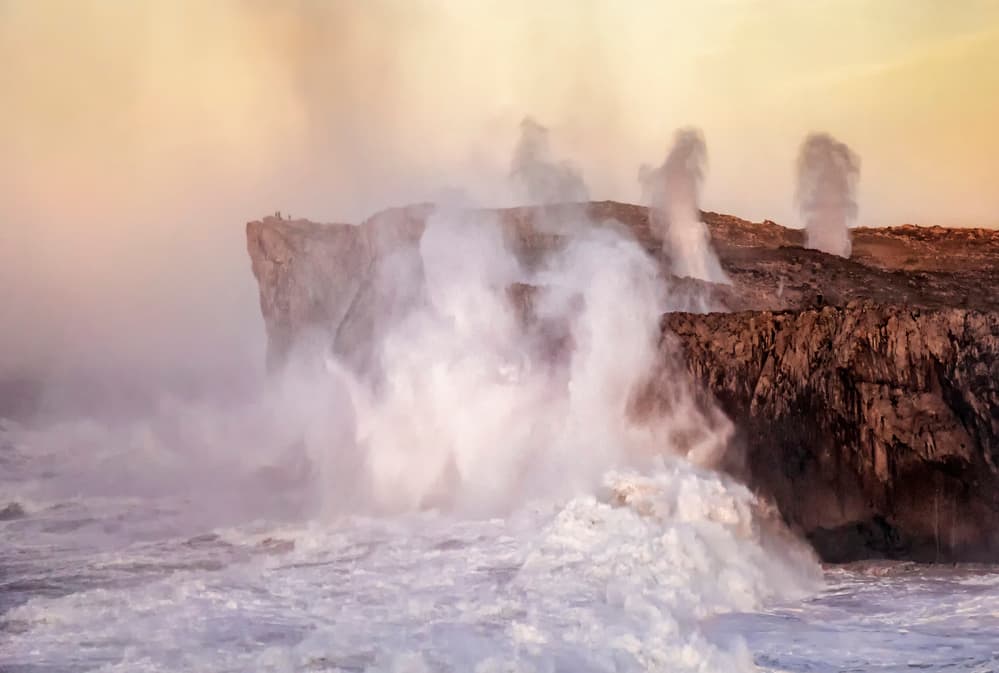 Crashing Waves Golden Cliffs by Rodrigo Núñez Buj — canvas wall art