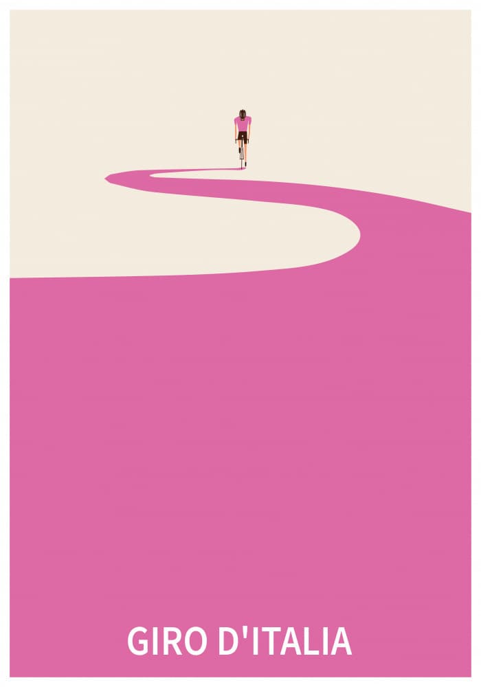 Lone Cyclist Pink Road by Paperago — canvas wall art