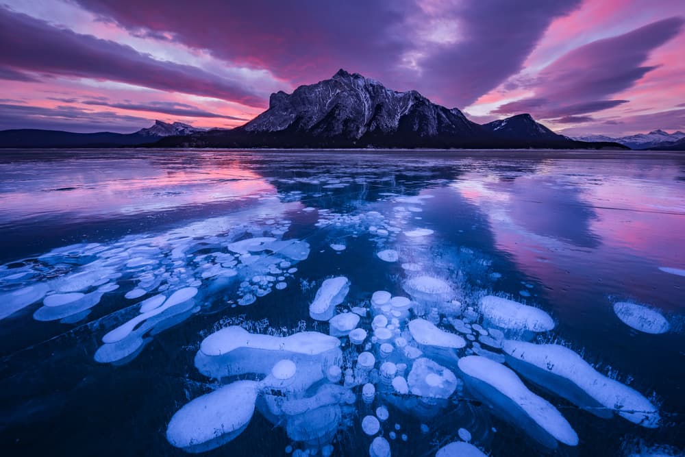 Frozen Bubbles Mountain Sunset by April Xie — canvas wall art