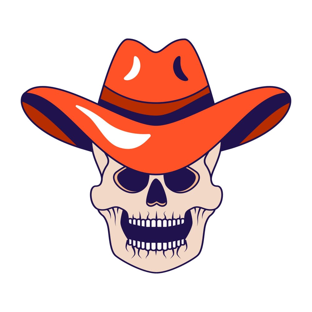 Orange Cowboy Skull by Marika Barsrsind — canvas wall art