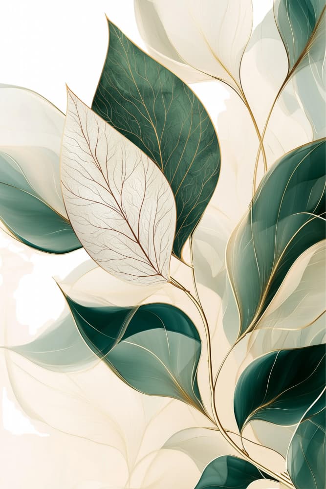 Elegant Green Gold Leaves by Sally Ann Moss — canvas wall art
