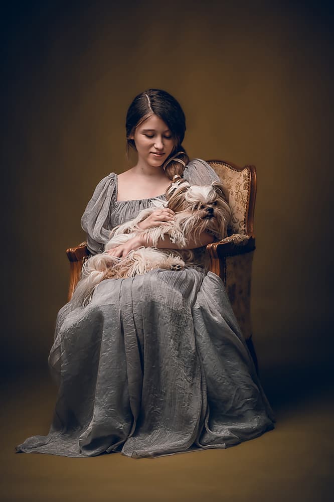 Vintage Girl With Dog by MAZAL TOV MATTY OZERI — canvas wall art