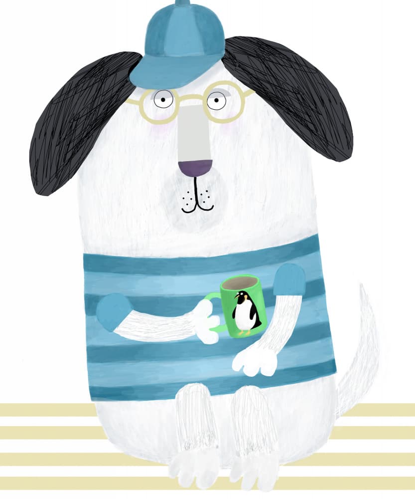 Whimsical Dog with Mug by Carla Daly — canvas wall art
