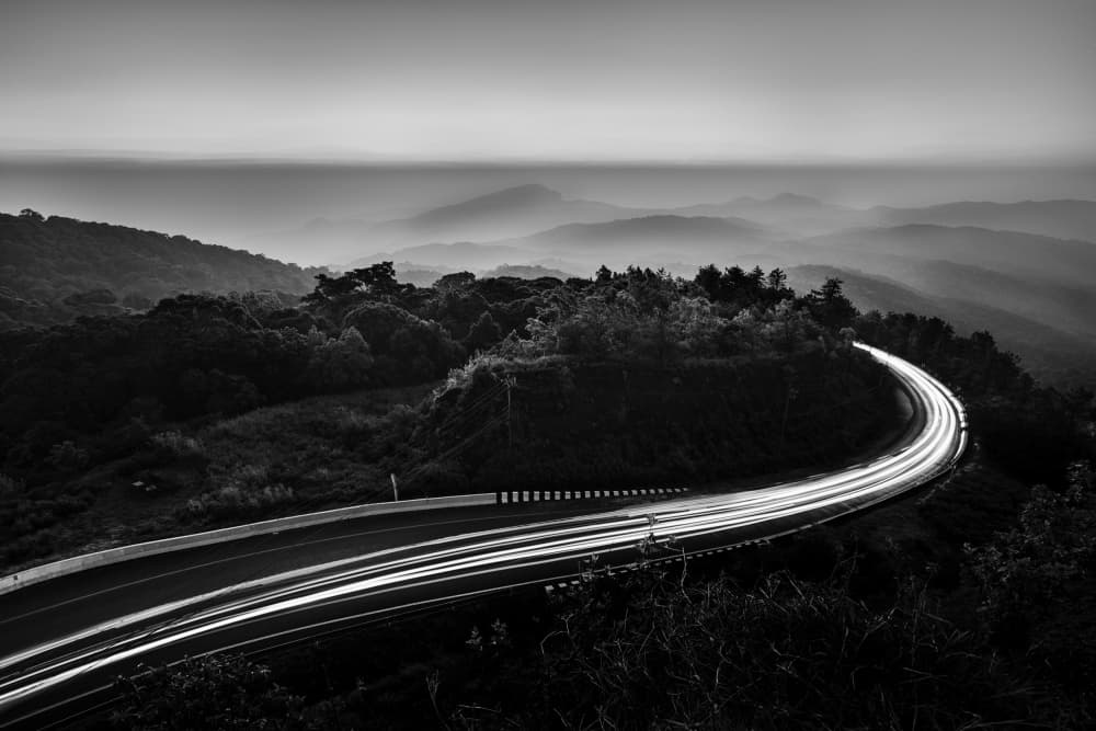 Winding Mountain Light Trails by Jeffrey Wong — canvas wall art