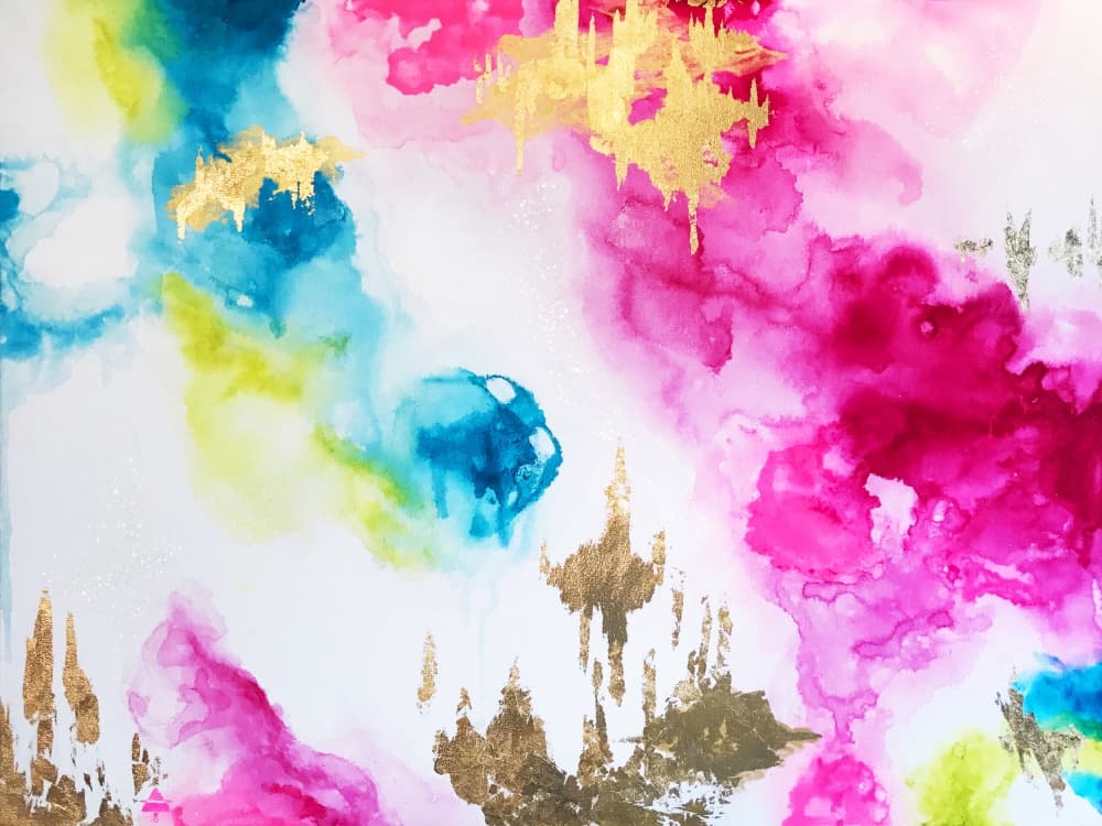 Golden Pink Blue Ink by Alyson Storms — canvas wall art
