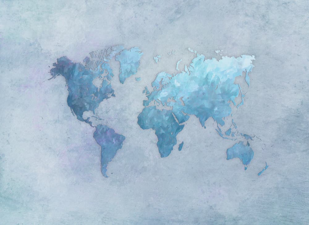 Washed Blue World Map by Justyna Jaszke — canvas wall art