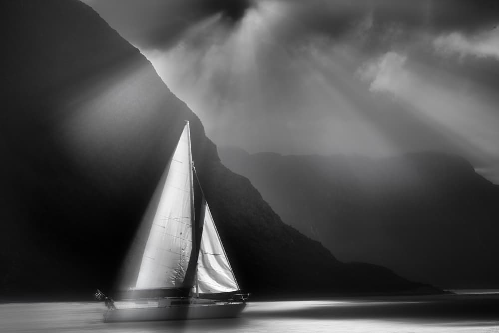 Sailboat in Dramatic Light by Hans-Wolfgang Hawerkamp — canvas wall art