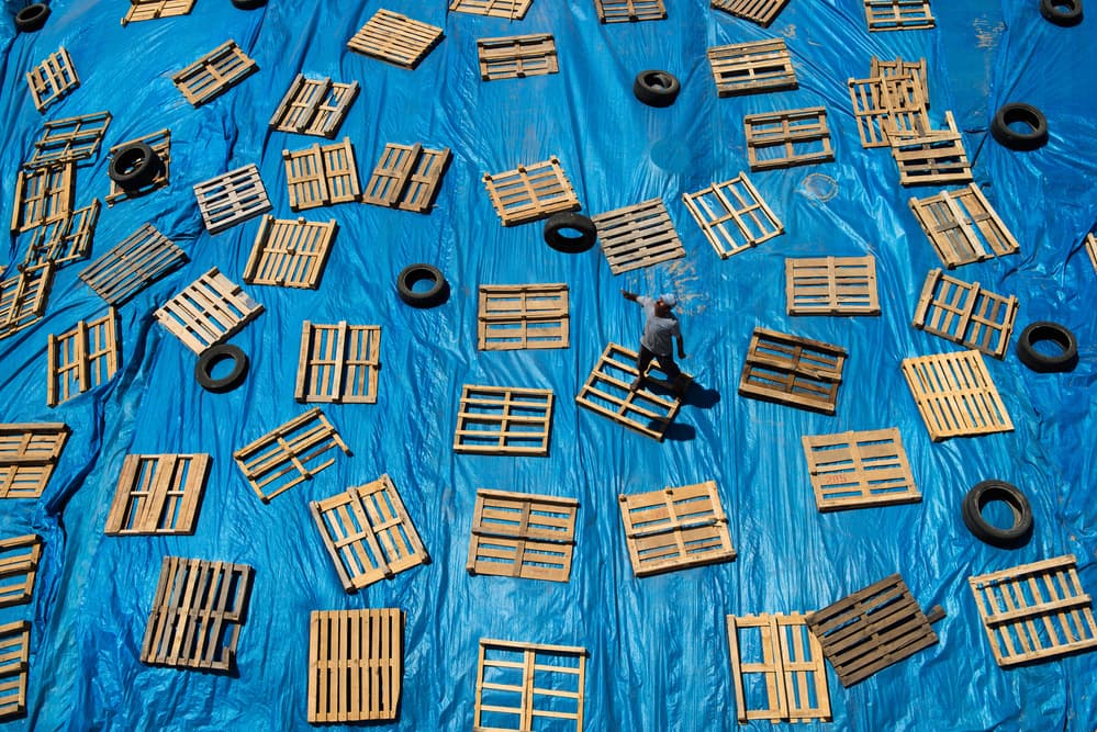 Geometric Blue Journey by Melih Karakaya — canvas wall art