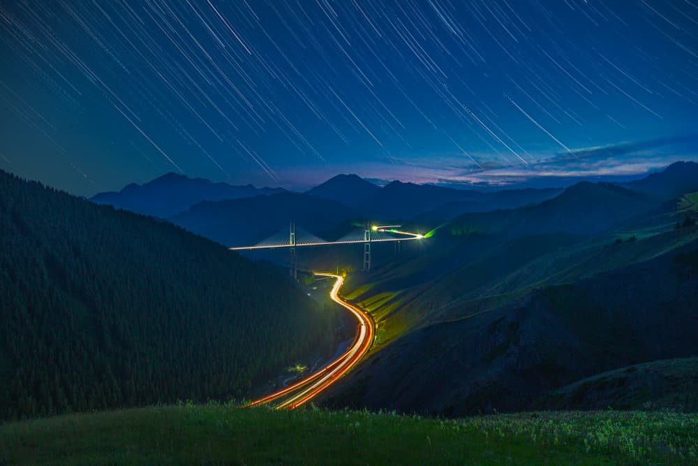 Night Road Star Trails by YY DB — canvas wall art