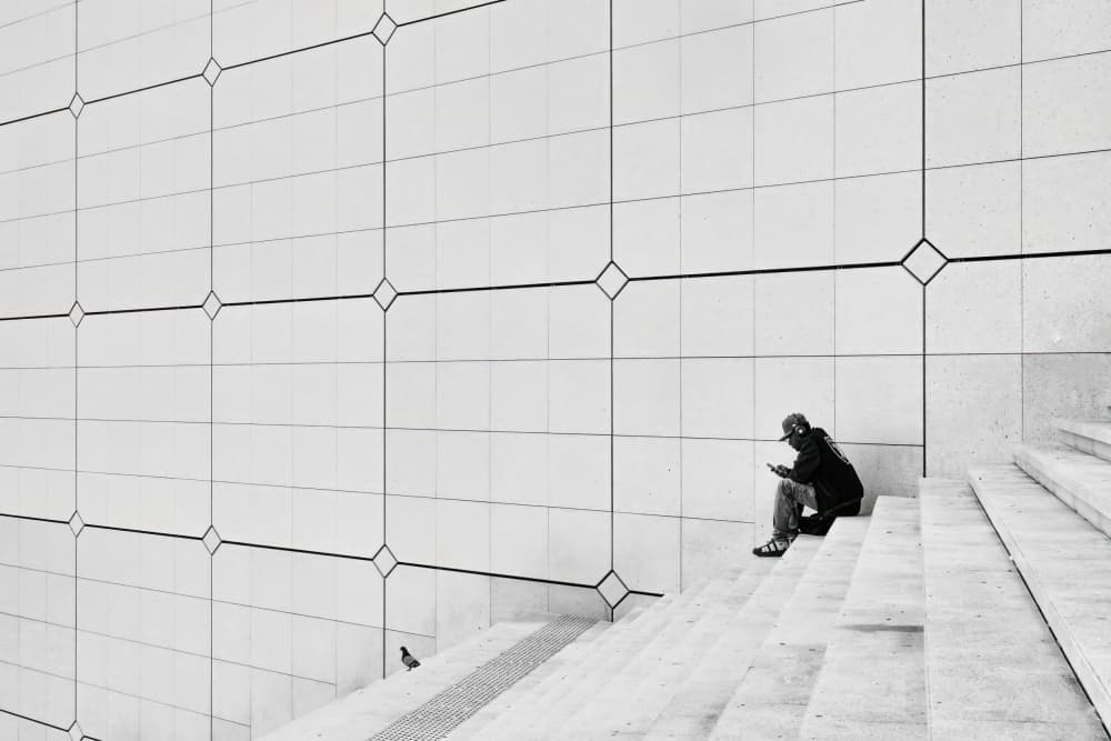 Solitary Figure Urban Geometry by Michel Groleau — canvas wall art