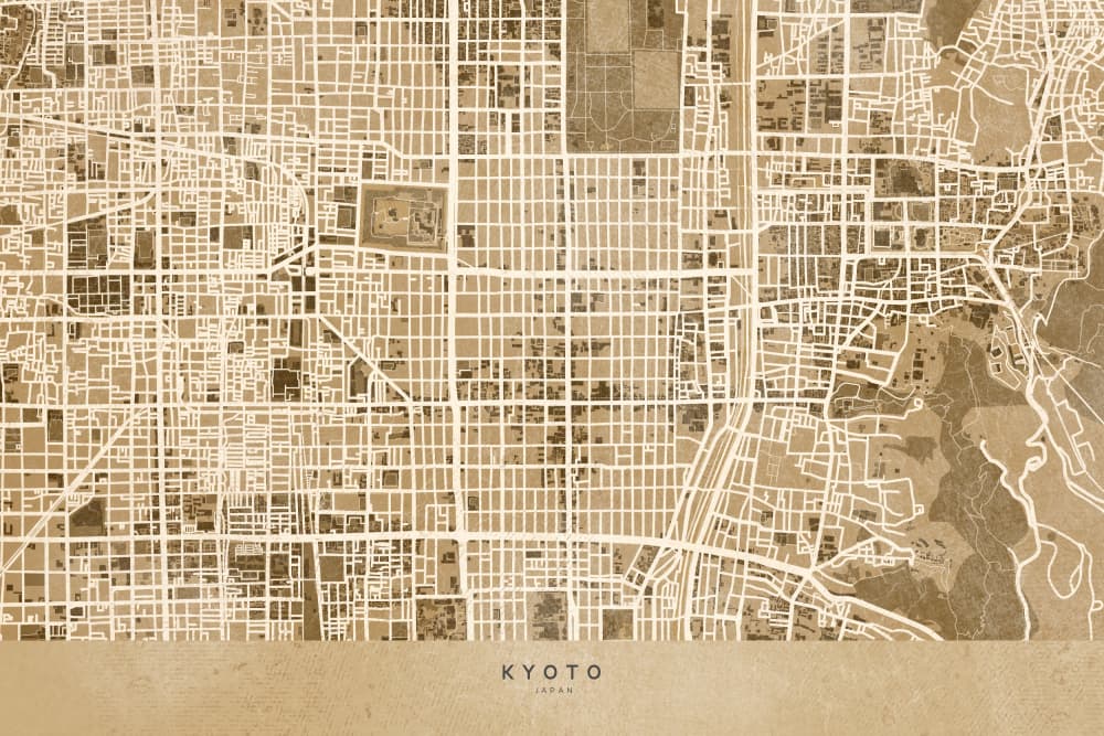 Kyoto Japan Street Map by Rosana Laiz Blursbyai — canvas wall art