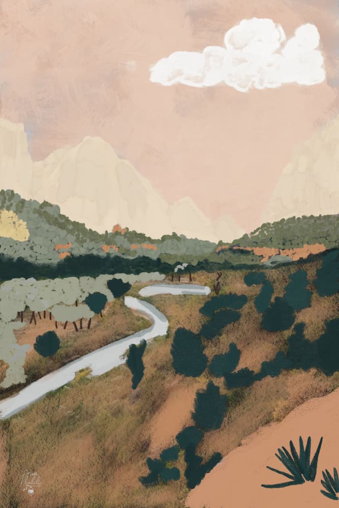 Pastel Mountain Road by Erum Khalili — canvas wall art
