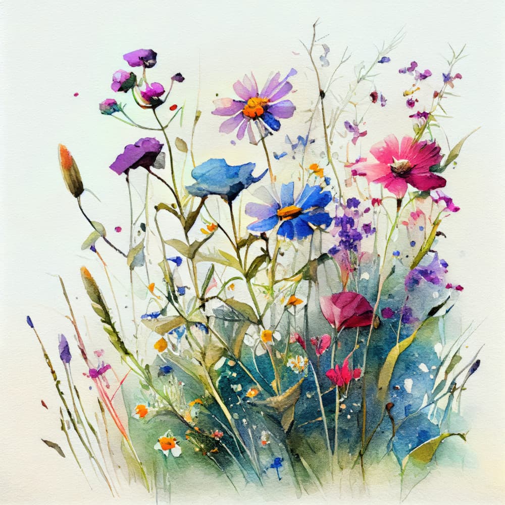 Vibrant Wildflowers Watercolor by Justyna Jaszke — canvas wall art