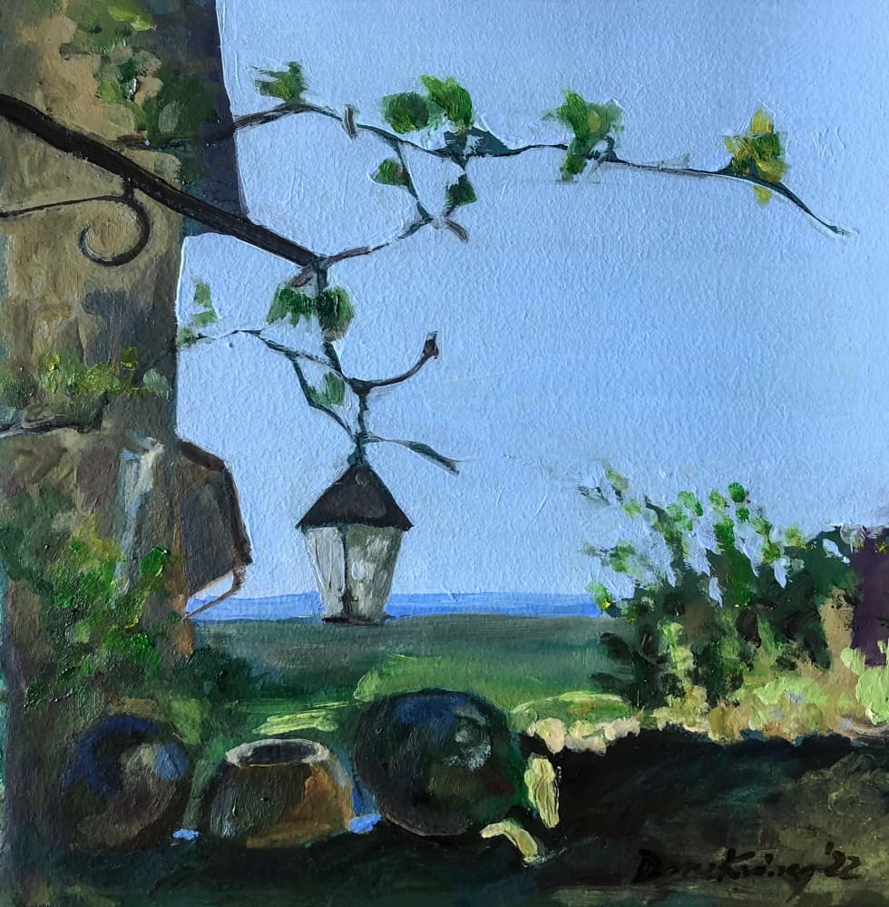 Rustic Lantern Sea View by Dora Krincy — canvas wall art
