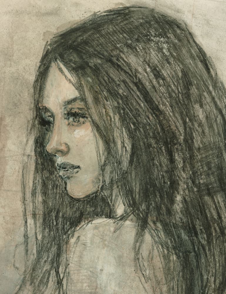 Pensive Woman Profile by Ute Rathmann — canvas wall art
