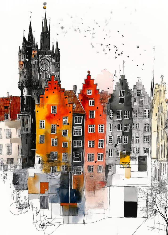 Colorful City Sketch by Justyna Jaszke — canvas wall art