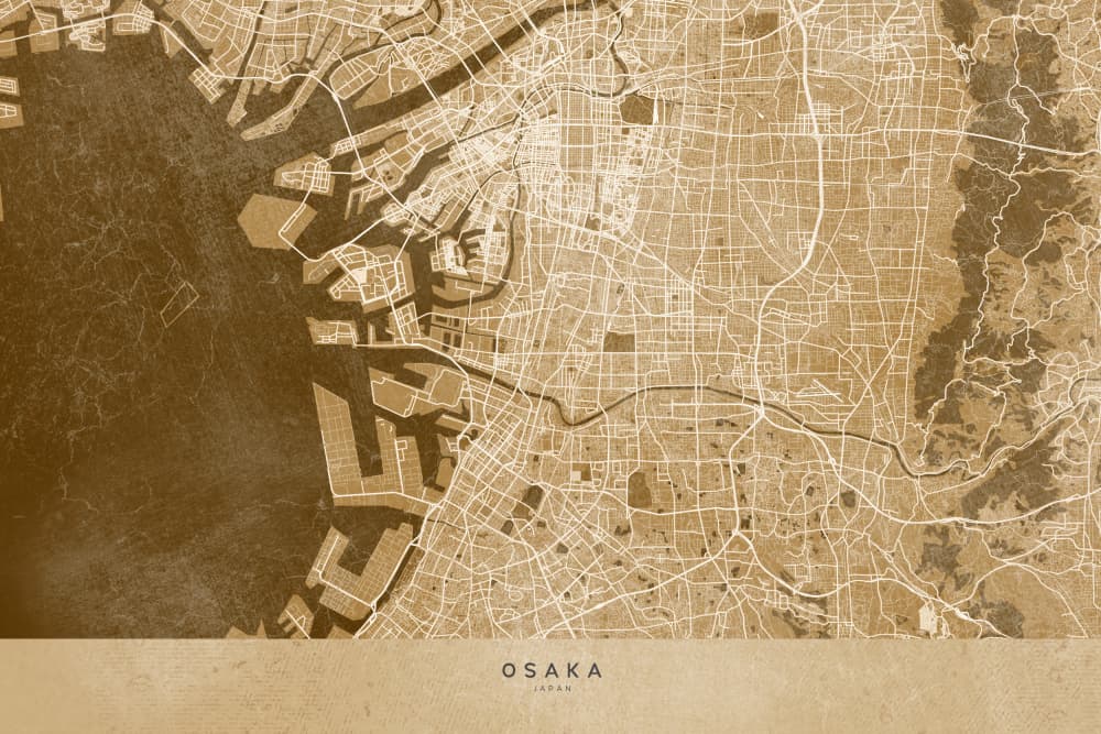 Vintage Osaka City Map by Rosana Laiz Blursbyai — canvas wall art