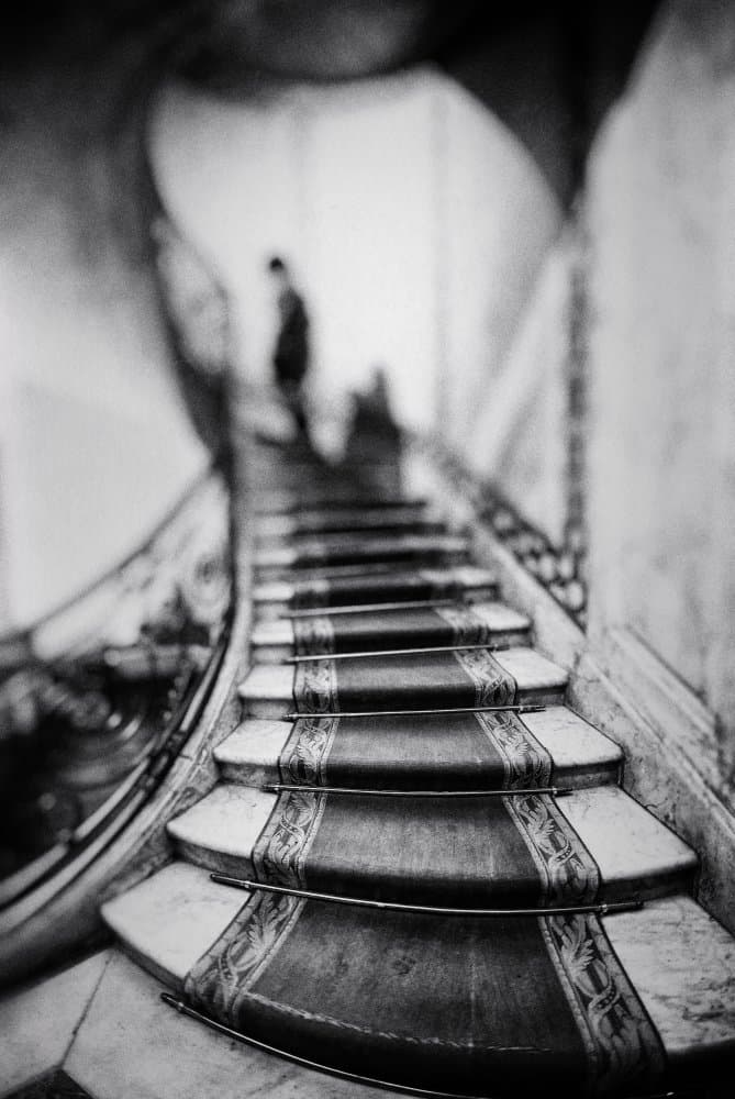 Lone Figure Ascending Stairs by Ariel Ariel — canvas wall art