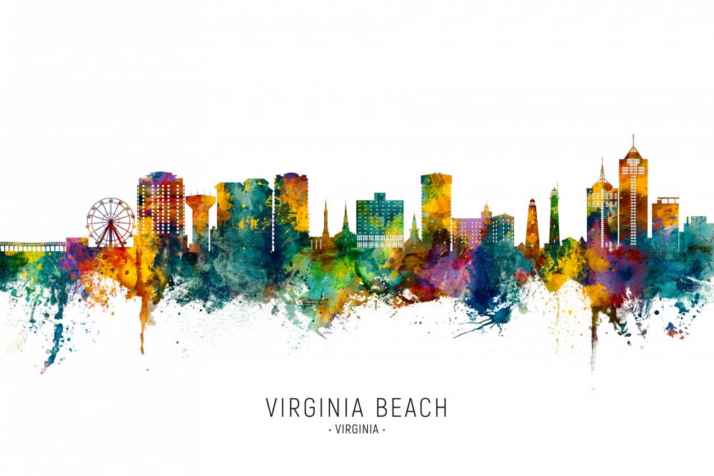 Vibrant Virginia Beach Skyline by Michael Tompsett — canvas wall art