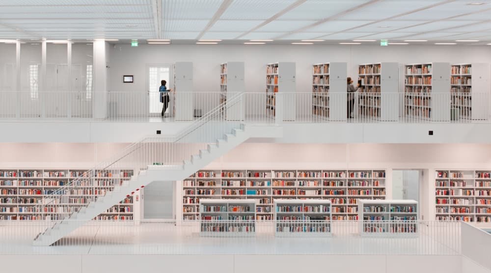 Modern White Library by Hans Martin Doelz — canvas wall art