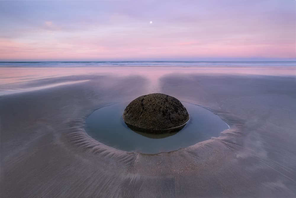 Pink Sky Beach Rock by ivylu — canvas wall art