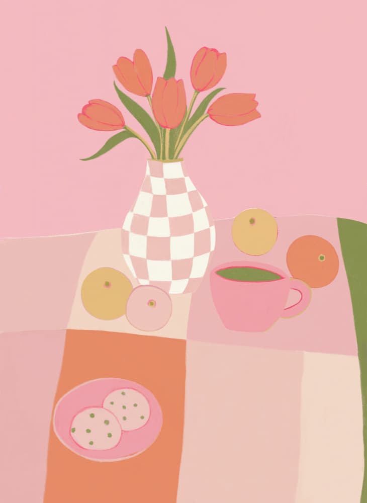 Pink Tulips And Tea by Las3curiosas — canvas wall art