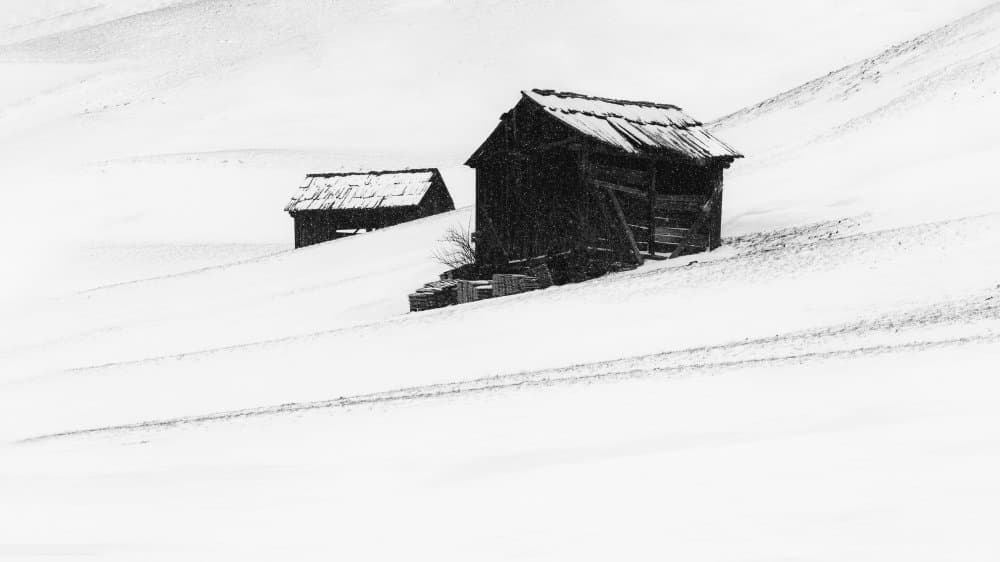 Rustic Winter Cabins by Uschi Hermann — canvas wall art