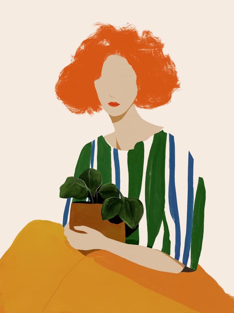 Redhead Holding Plant by CATS AND DOTZ — canvas wall art