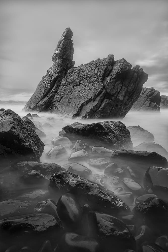 Misty Ocean Rocks by Yan Zhang — canvas wall art