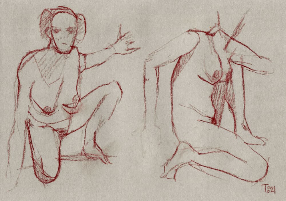 Red Nude Sketches by Tore Bahnson — canvas wall art