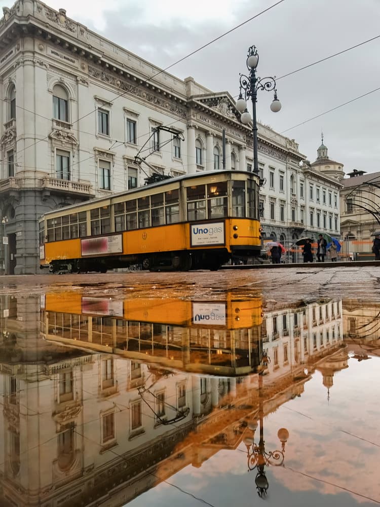 Yellow Tram Reflection by Itzik Einhorn — canvas wall art