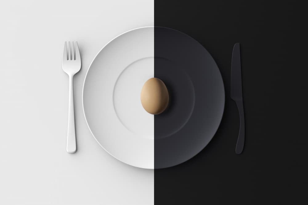 Split Plate Egg Contrast by Yujie Zhang — canvas wall art