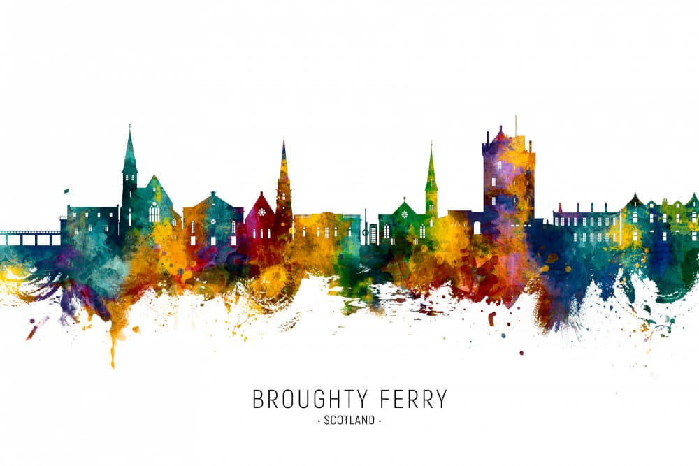 Broughty Ferry Watercolor Skyline by Michael Tompsett — canvas wall art
