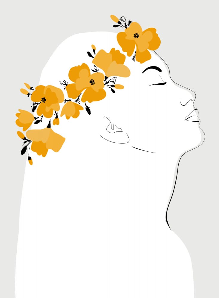 Serene Floral Woman Profile by Rosana Laiz Blursbyai — canvas wall art