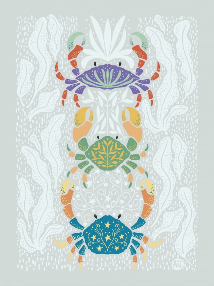 Colorful Stacked Crabs by Aia Ueno — canvas wall art